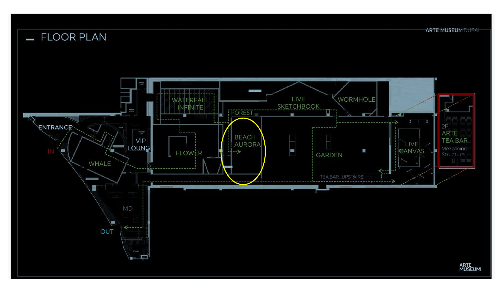 Venue floor plan locating Beach Aurora and Forest rooms.